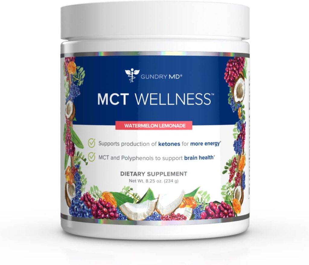 Gundry MD MCT Wellness Powder to Support Energy, Ketone Production and Brain Health, Keto Friendly, Sugar Free (Watermelon Lemonade)