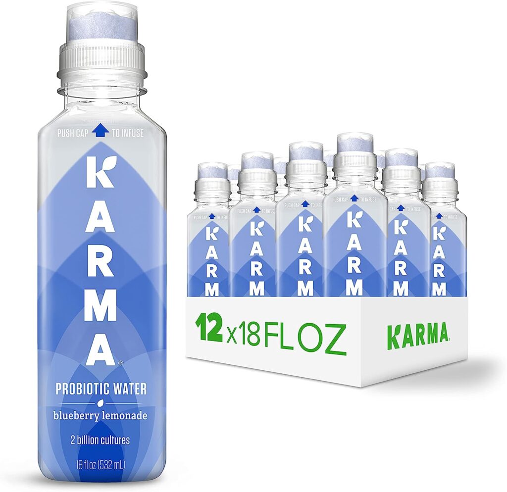 Karma Wellness Flavored Probiotic Water, Blueberry Lemonade, Immunity and Digestive Health Support, Low Calorie, 2 Billion Active Cultures, 18 Fl Oz (Pack of 12)