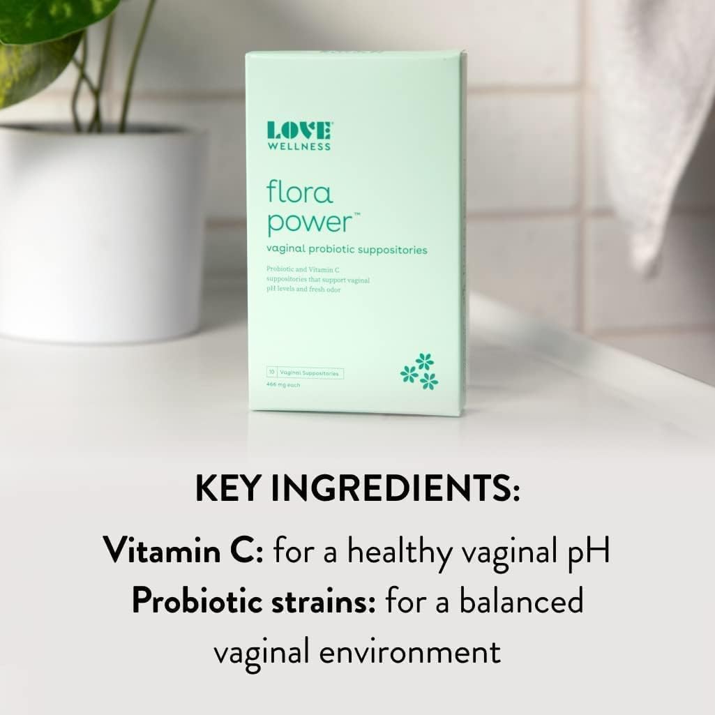 Love Wellness Vaginal Probiotic Suppositories, Flora Power - Vaginal Suppository with Fast-Acting Probiotic Strains  Vitamin C Supports pH Levels  Fresh Odor - Dairy-Free, Fragrance-Free  Non-GMO
