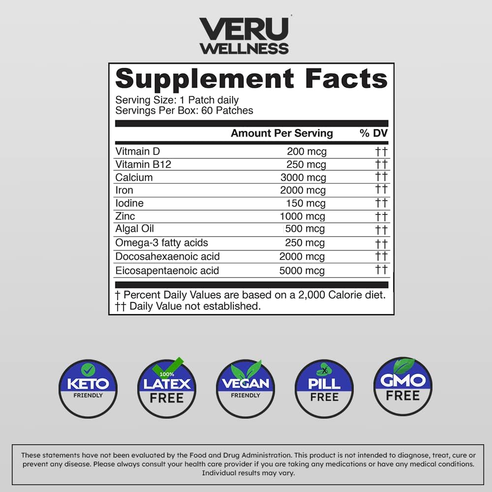 Veru Wellness Multivitamin Daily Support Patch - Multi Vitamin Overall Health Support (60 Patches)